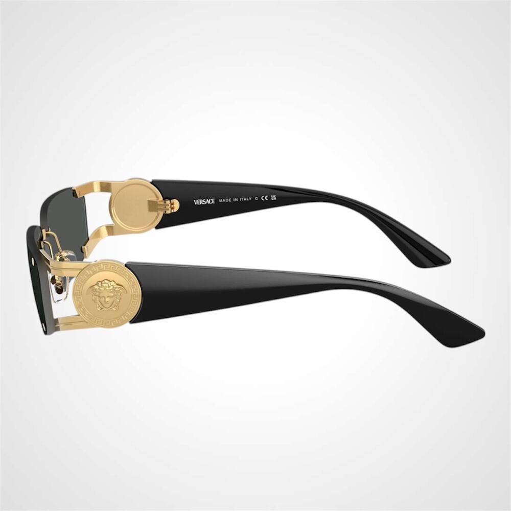 New VERSACE Sunglasses Black Gold Rectangle 59MM Rimless Medusa Retro Authentic - Picture 3 of 6